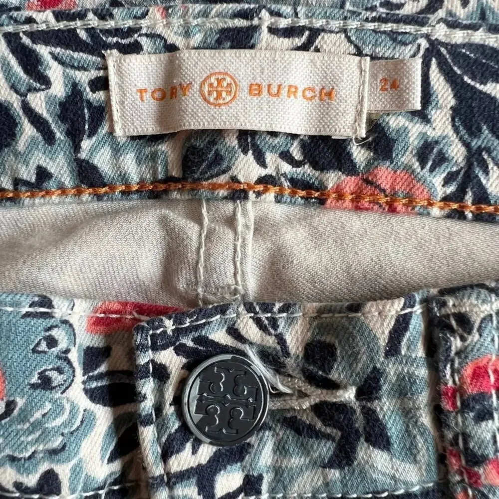 Tory Burch Blue Printed Mid-Rise Skinny Leg Jeans, US24